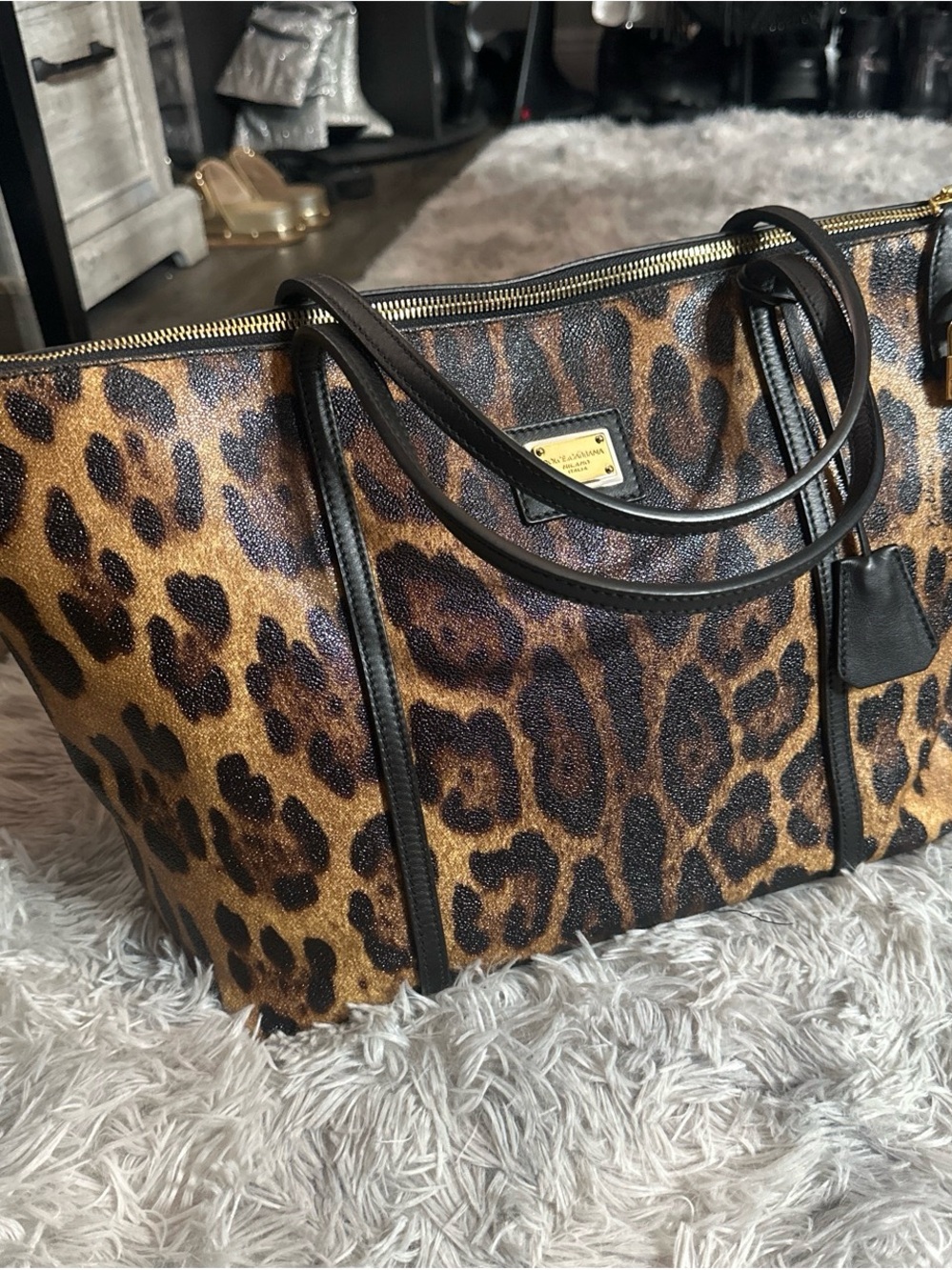 Dolce & Gabbana Leopard Print Tote in Brown and Black